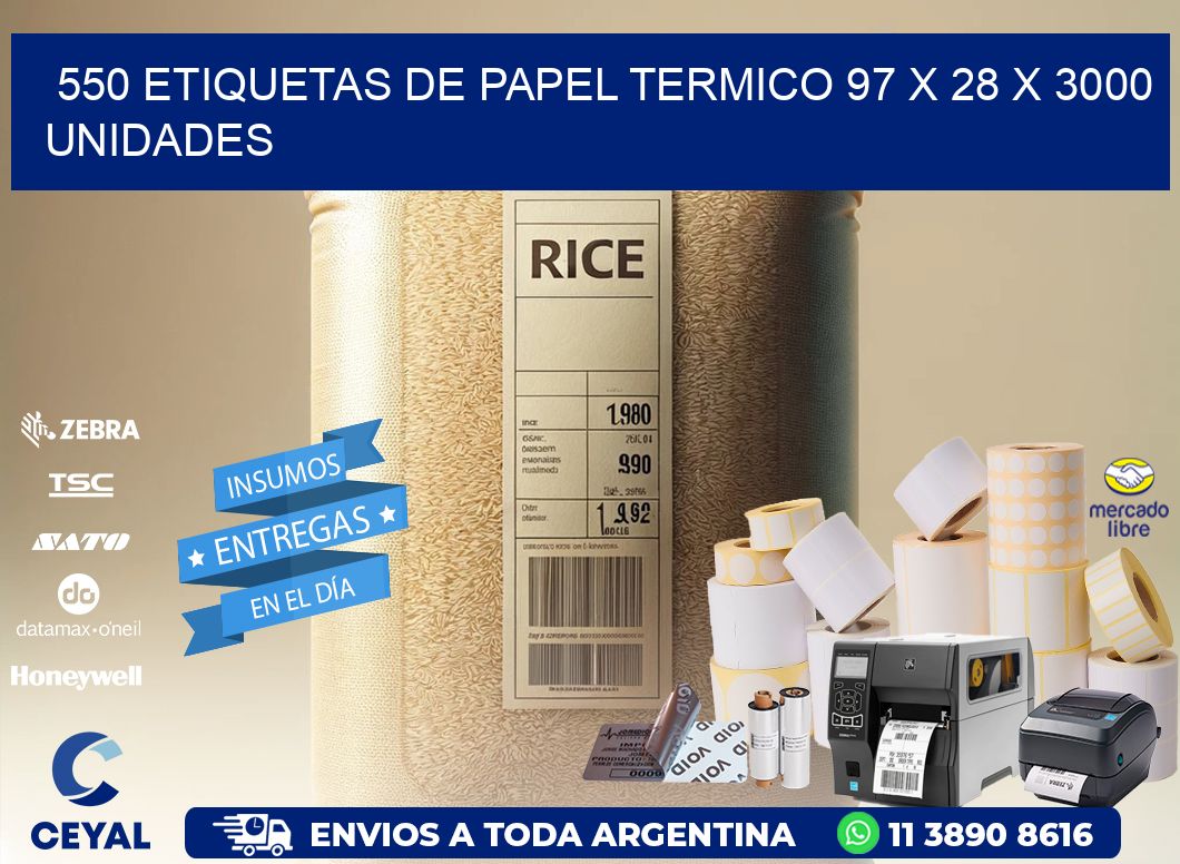 550 ETIQUETAS DE PAPEL TERMICO 97 x 28 X 3000 UNIDADES