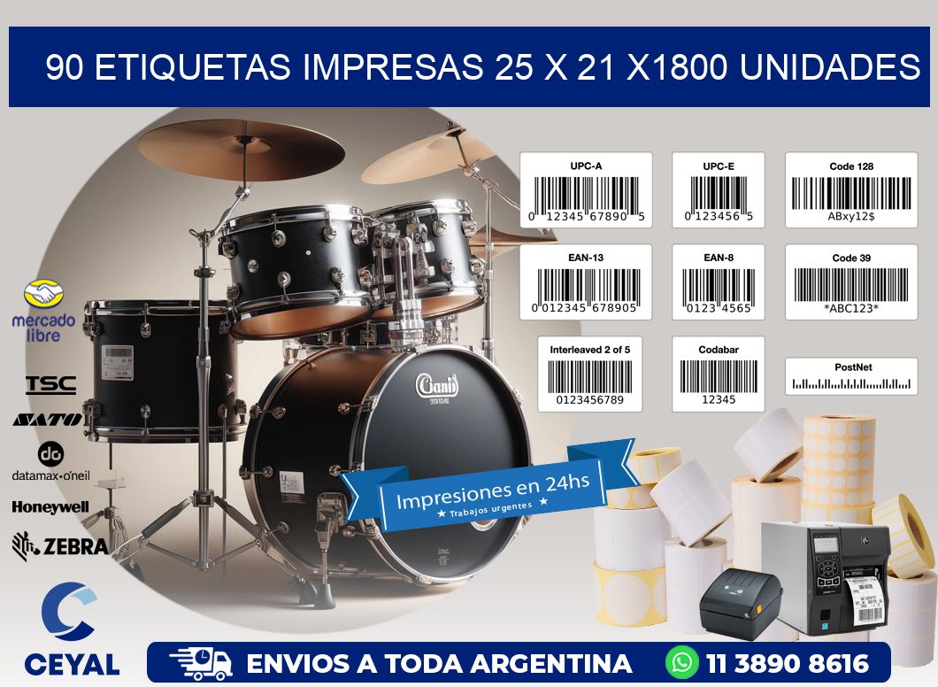 90 ETIQUETAS IMPRESAS 25 x 21 X1800 UNIDADES