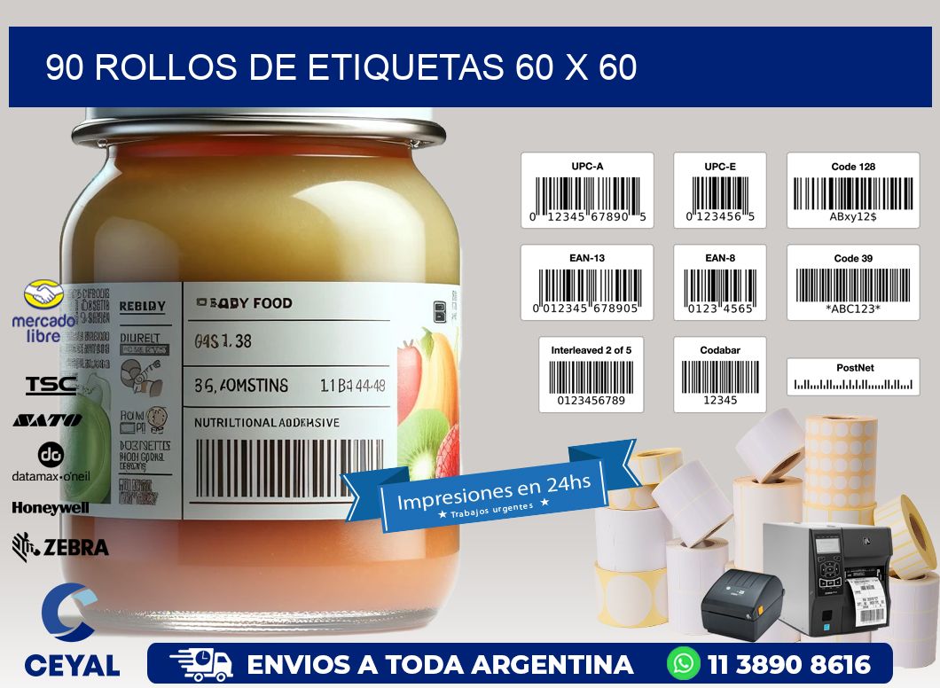 90 ROLLOS DE ETIQUETAS 60 x 60