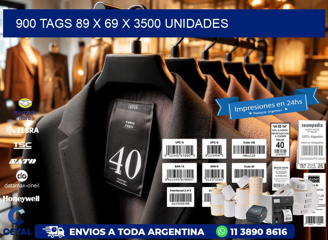 900 TAGS 89 x 69 X 3500 UNIDADES