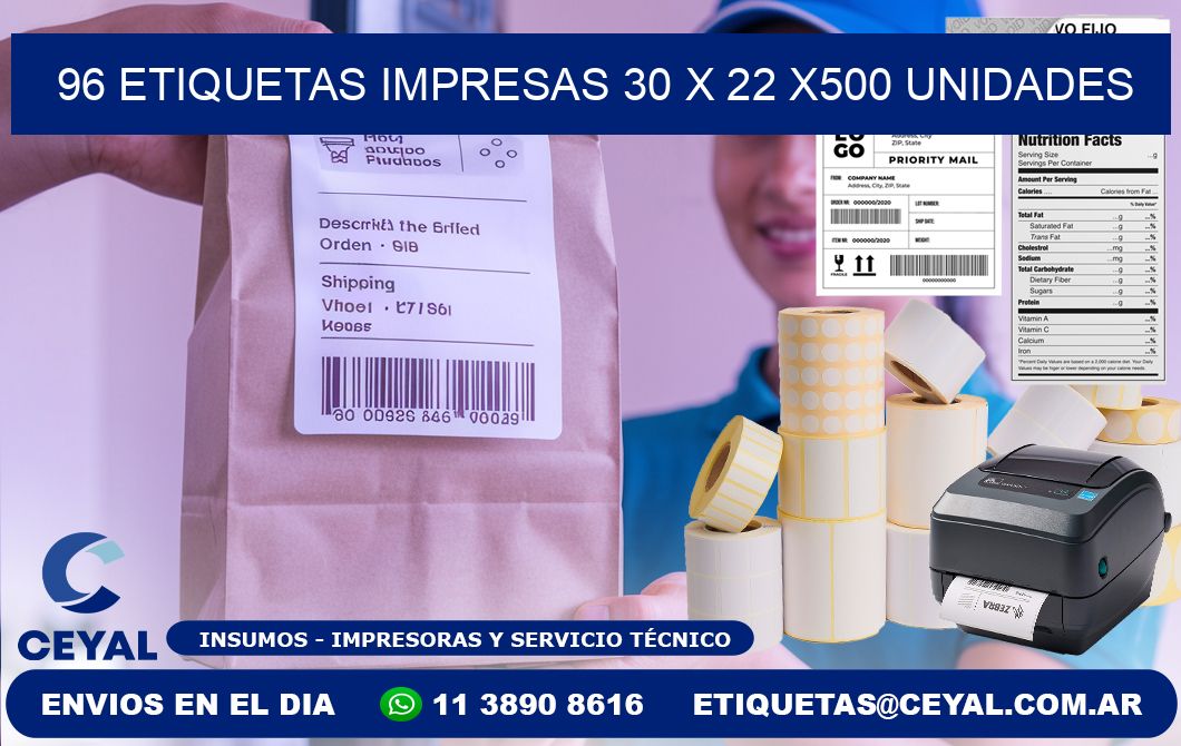 96 ETIQUETAS IMPRESAS 30 x 22 x500 UNIDADES