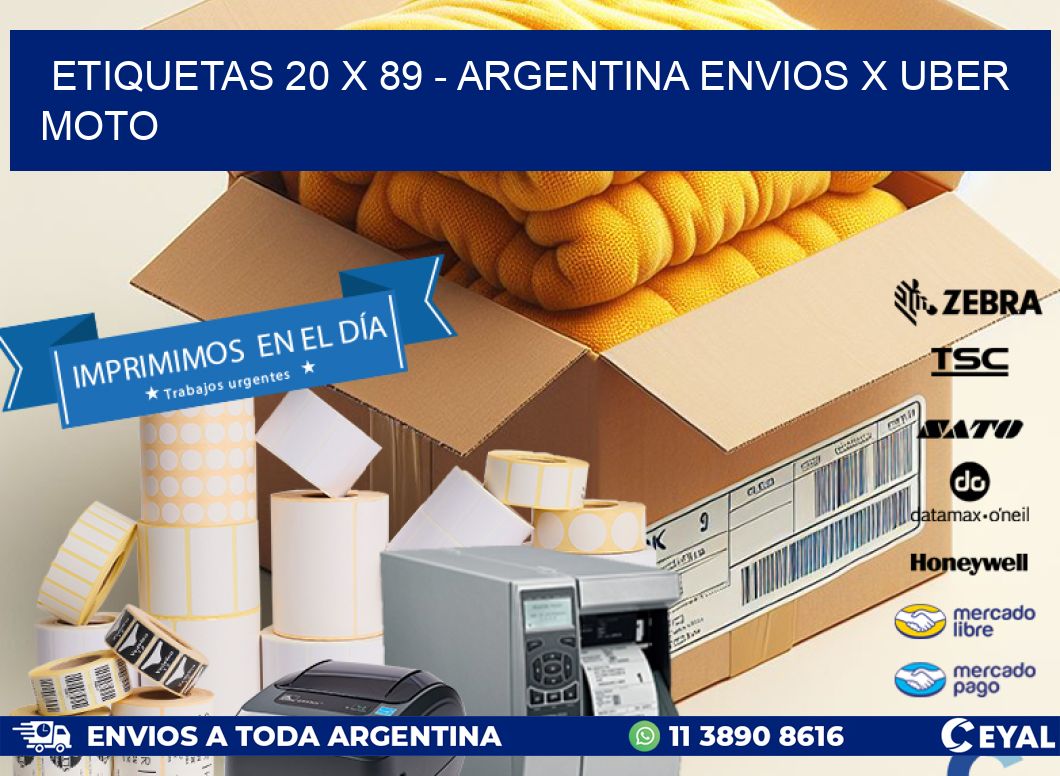 ETIQUETAS 20 x 89 - ARGENTINA ENVIOS X UBER MOTO