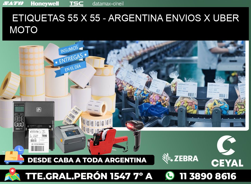 ETIQUETAS 55 x 55 - ARGENTINA ENVIOS X UBER MOTO