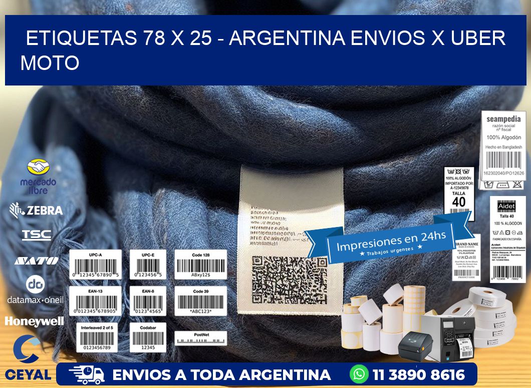 ETIQUETAS 78 x 25 - ARGENTINA ENVIOS X UBER MOTO