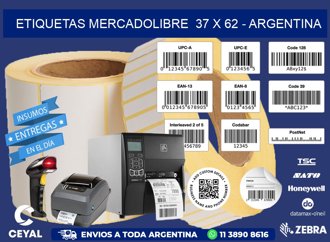 ETIQUETAS MERCADOLIBRE  37 x 62 - ARGENTINA