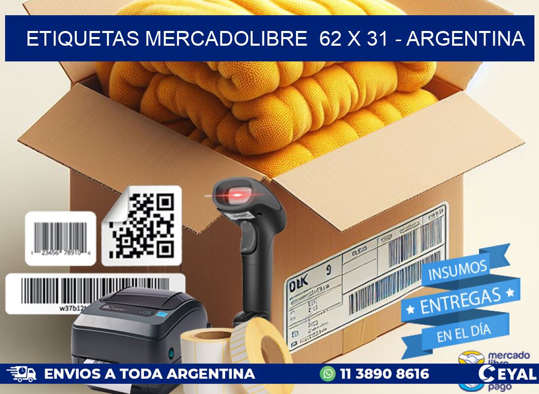 ETIQUETAS MERCADOLIBRE  62 x 31 - ARGENTINA