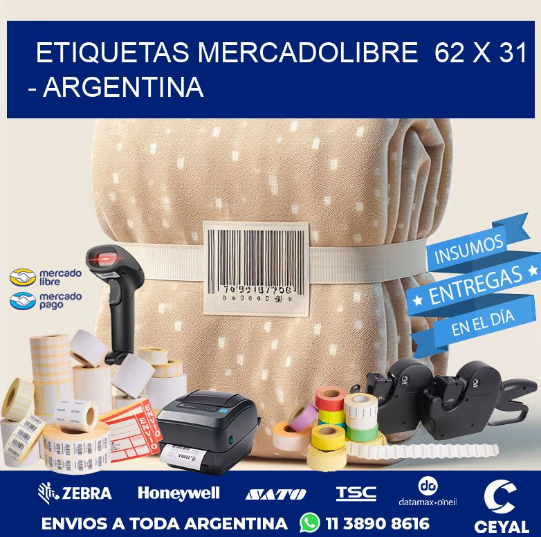 ETIQUETAS MERCADOLIBRE  62 x 31 - ARGENTINA