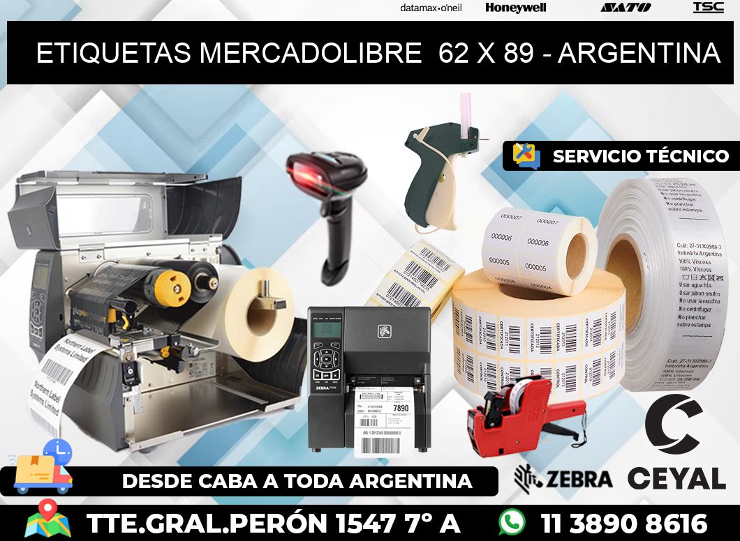 ETIQUETAS MERCADOLIBRE  62 x 89 - ARGENTINA