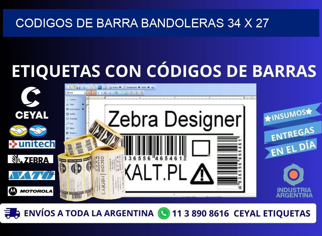 CODIGOS DE BARRA BANDOLERAS 34 x 27