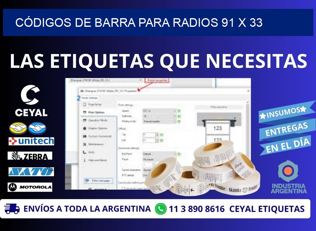 CÓDIGOS DE BARRA PARA RADIOS 91 x 33