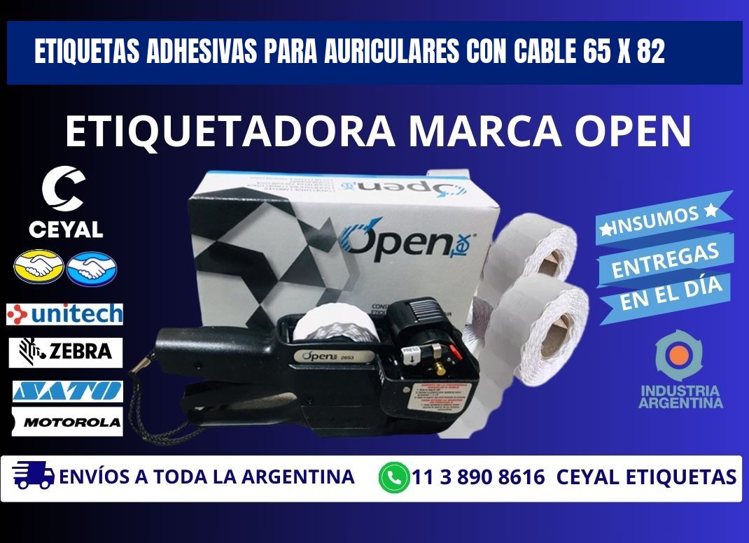 ETIQUETAS ADHESIVAS PARA AURICULARES CON CABLE 65 x 82