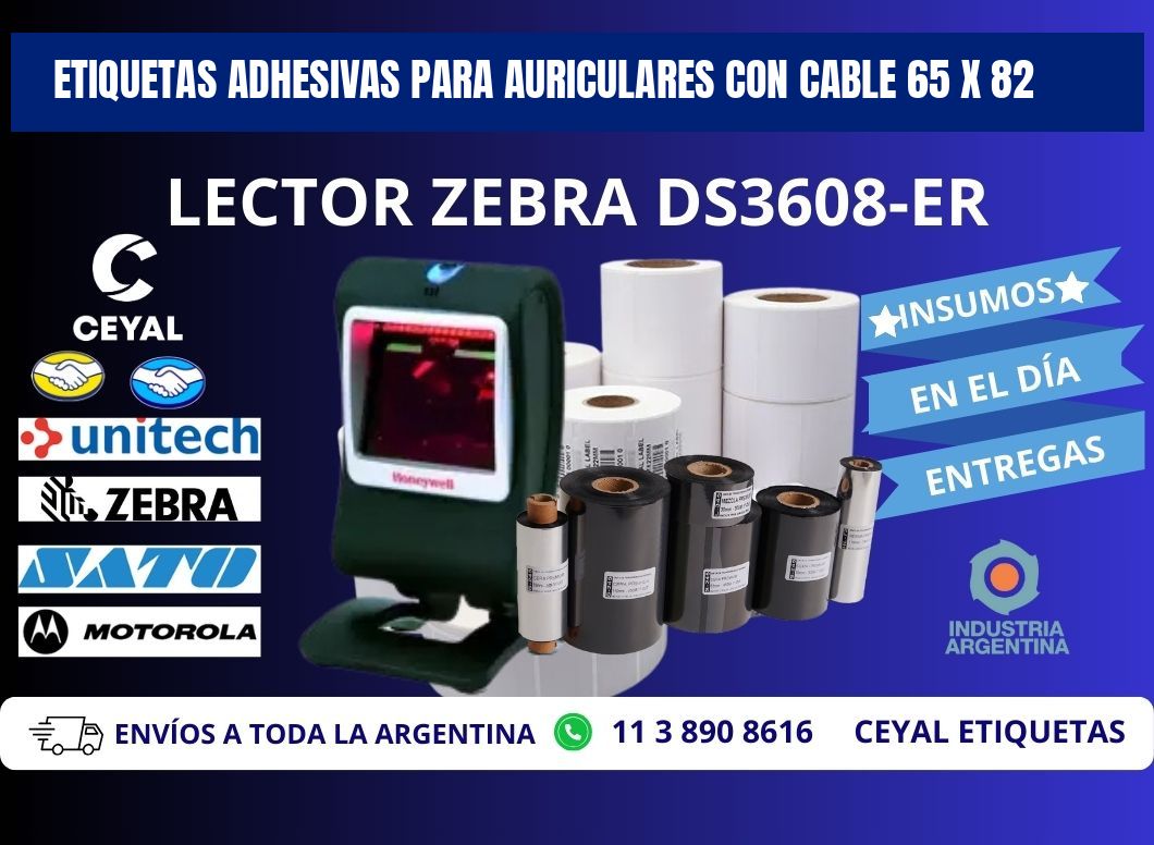 ETIQUETAS ADHESIVAS PARA AURICULARES CON CABLE 65 x 82