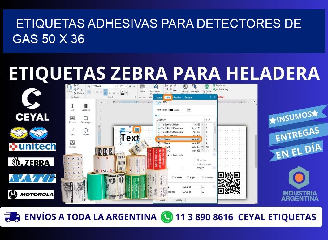 ETIQUETAS ADHESIVAS PARA DETECTORES DE GAS 50 x 36