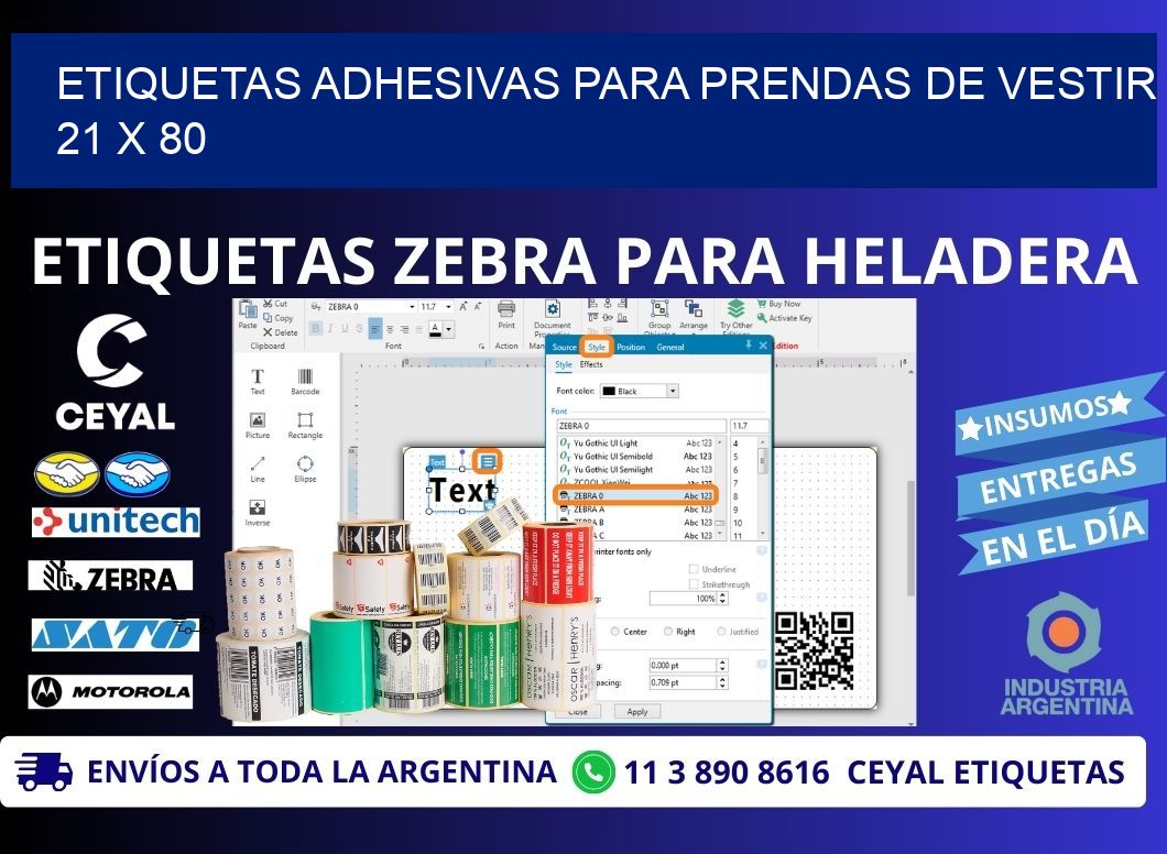 ETIQUETAS ADHESIVAS PARA PRENDAS DE VESTIR  21 x 80