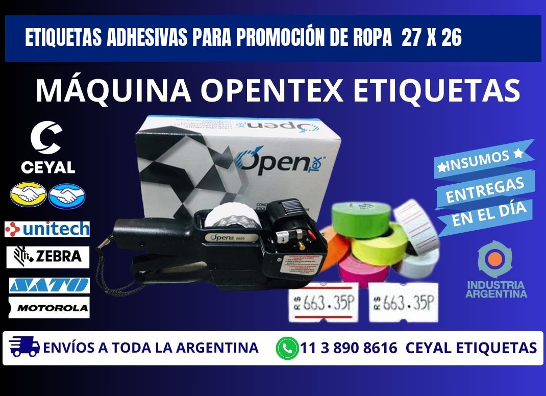 ETIQUETAS ADHESIVAS PARA PROMOCIÓN DE ROPA  27 x 26