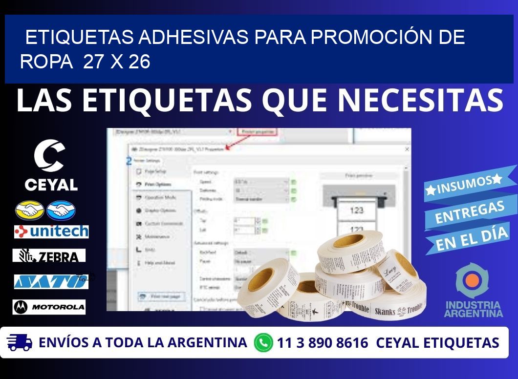 ETIQUETAS ADHESIVAS PARA PROMOCIÓN DE ROPA  27 x 26