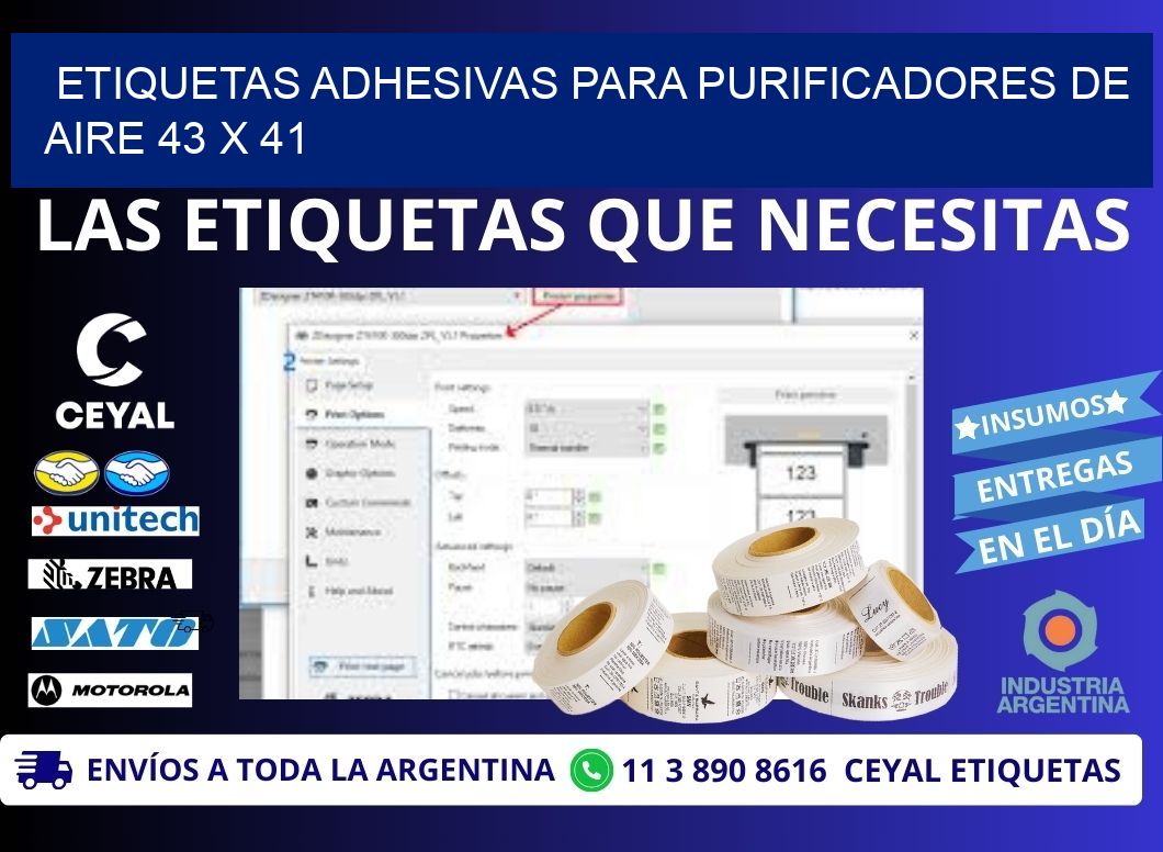 ETIQUETAS ADHESIVAS PARA PURIFICADORES DE AIRE 43 x 41