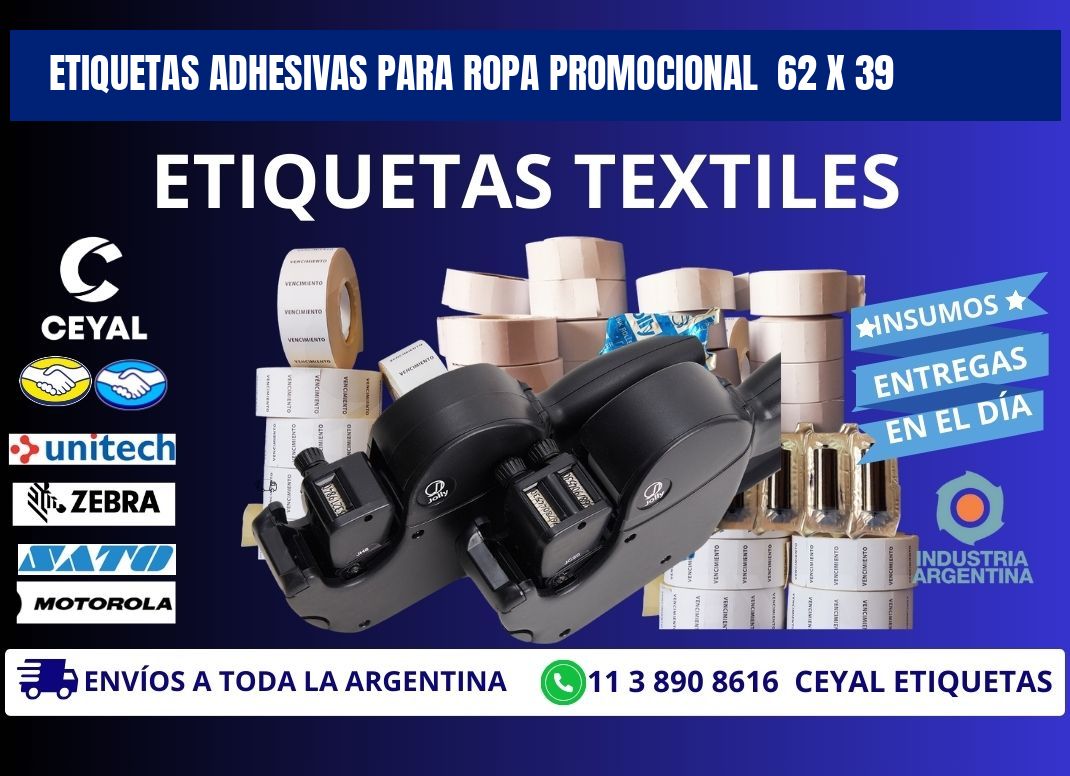 ETIQUETAS ADHESIVAS PARA ROPA PROMOCIONAL  62 x 39