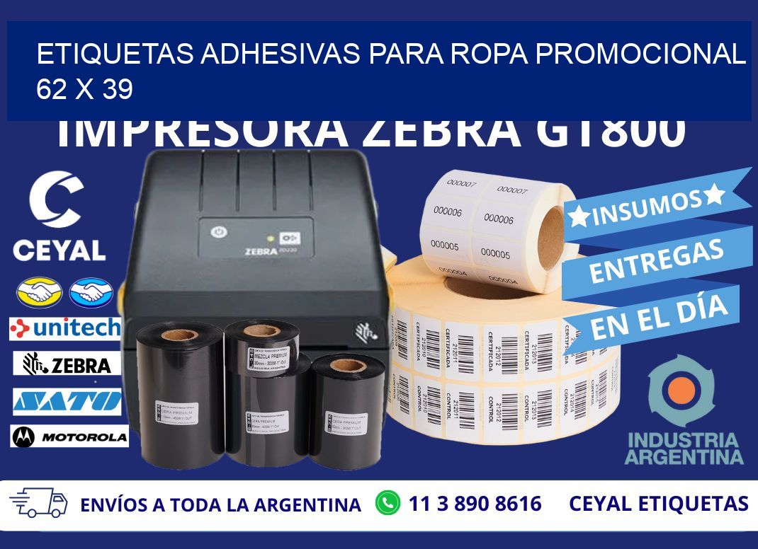 ETIQUETAS ADHESIVAS PARA ROPA PROMOCIONAL  62 x 39