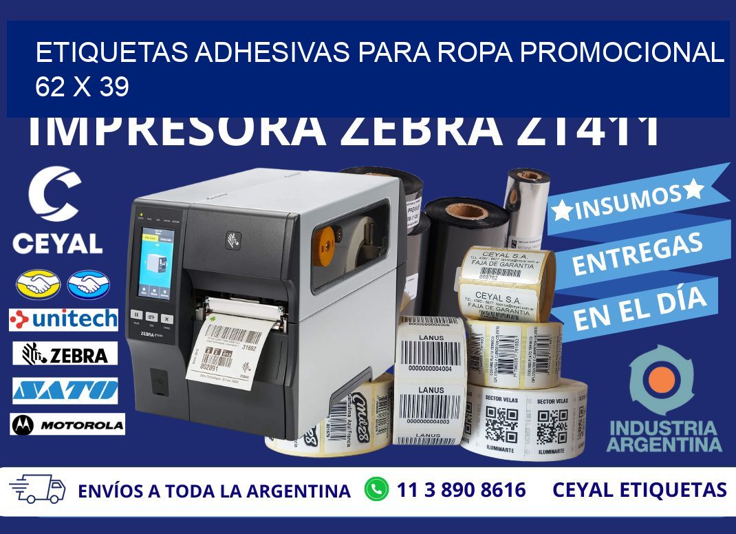 ETIQUETAS ADHESIVAS PARA ROPA PROMOCIONAL  62 x 39