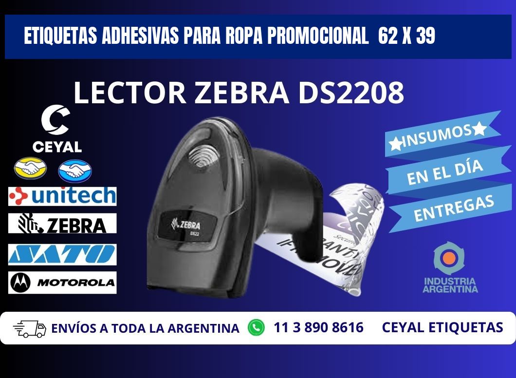 ETIQUETAS ADHESIVAS PARA ROPA PROMOCIONAL  62 x 39