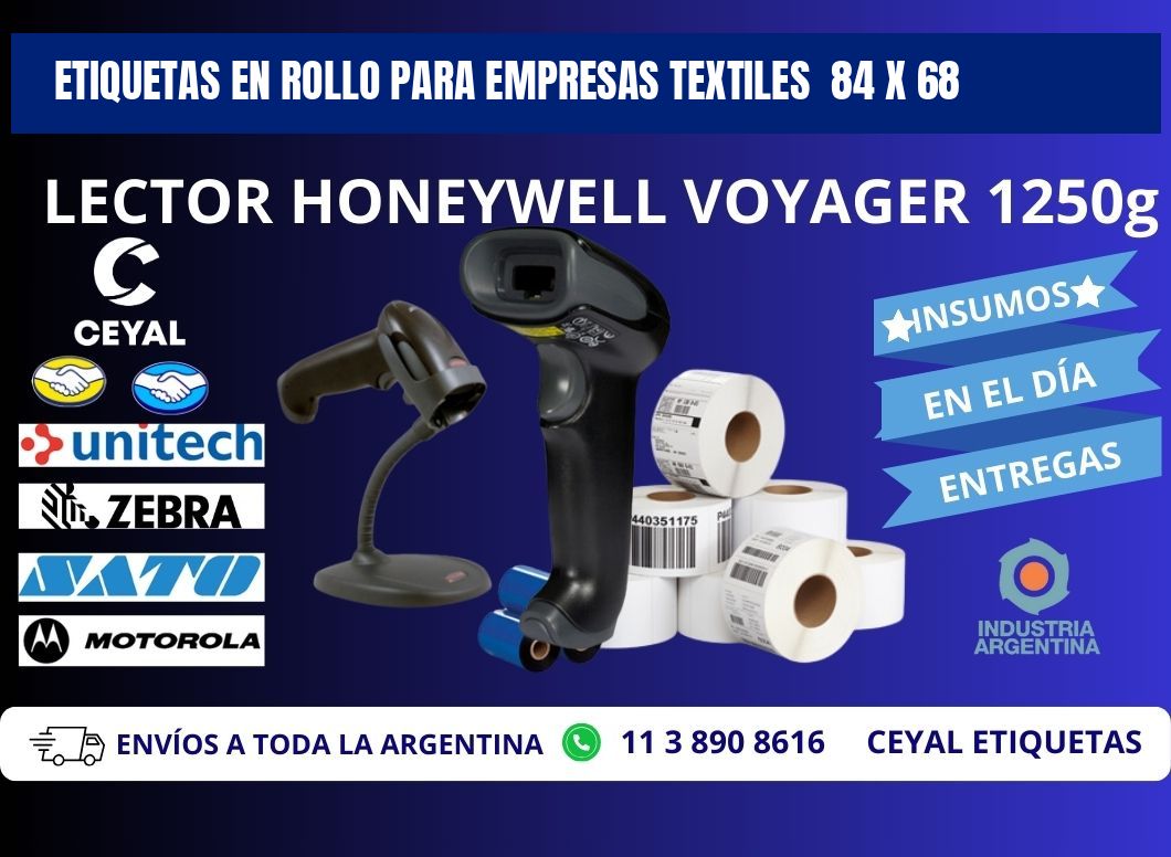 ETIQUETAS EN ROLLO PARA EMPRESAS TEXTILES  84 x 68