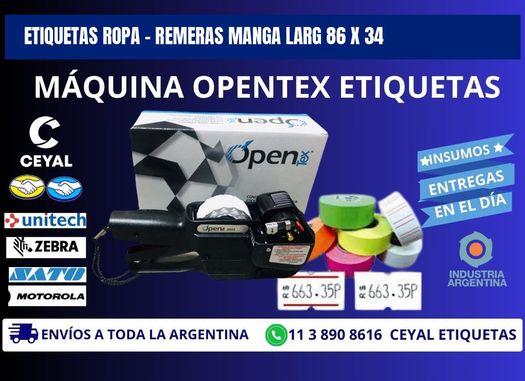 ETIQUETAS ROPA - REMERAS MANGA LARG 86 x 34