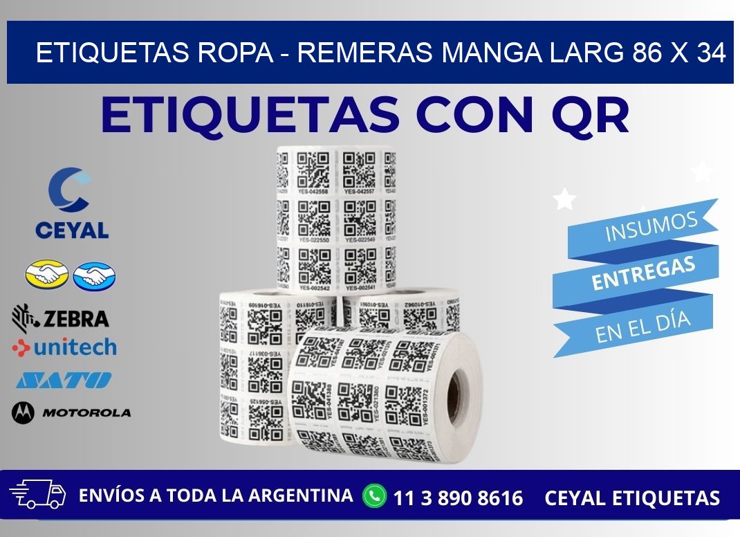 ETIQUETAS ROPA - REMERAS MANGA LARG 86 x 34