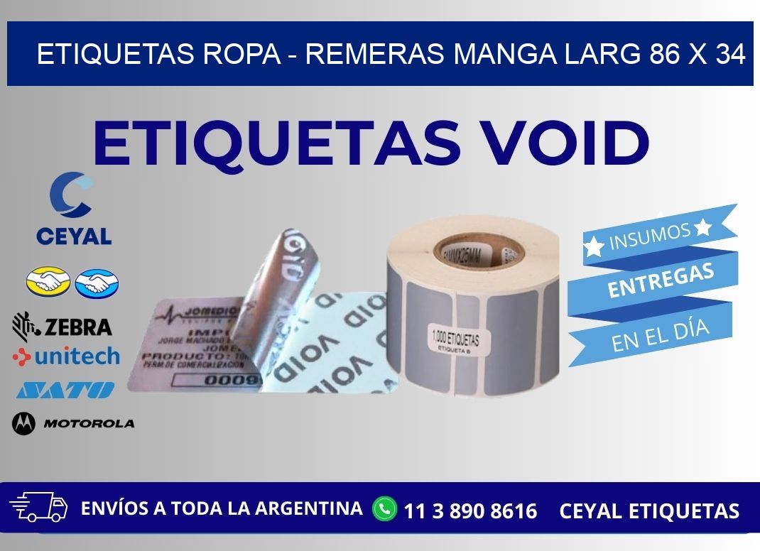 ETIQUETAS ROPA - REMERAS MANGA LARG 86 x 34