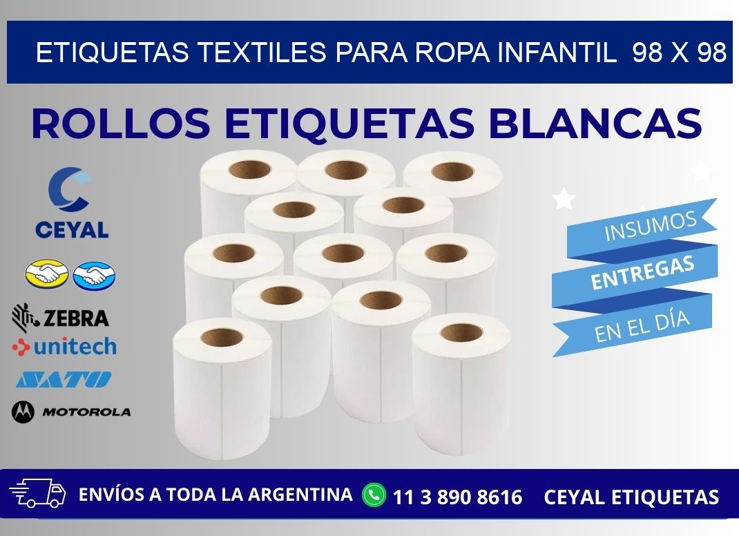 ETIQUETAS TEXTILES PARA ROPA INFANTIL  98 x 98