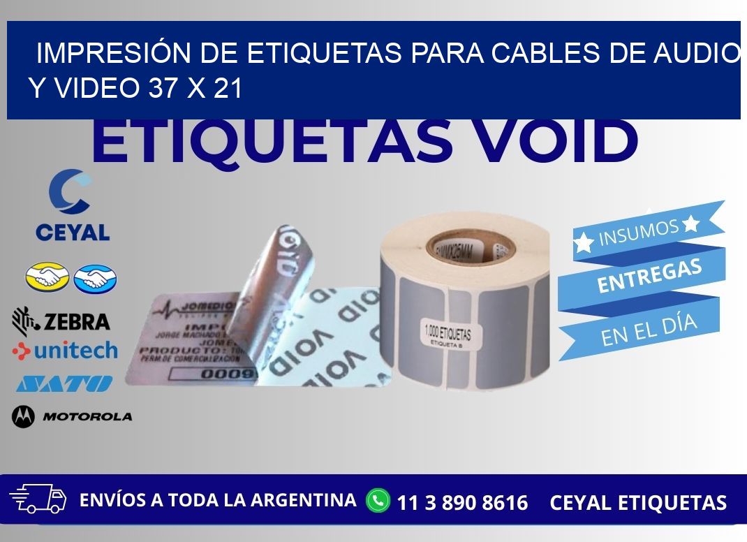 IMPRESIÓN DE ETIQUETAS PARA CABLES DE AUDIO Y VIDEO 37 x 21