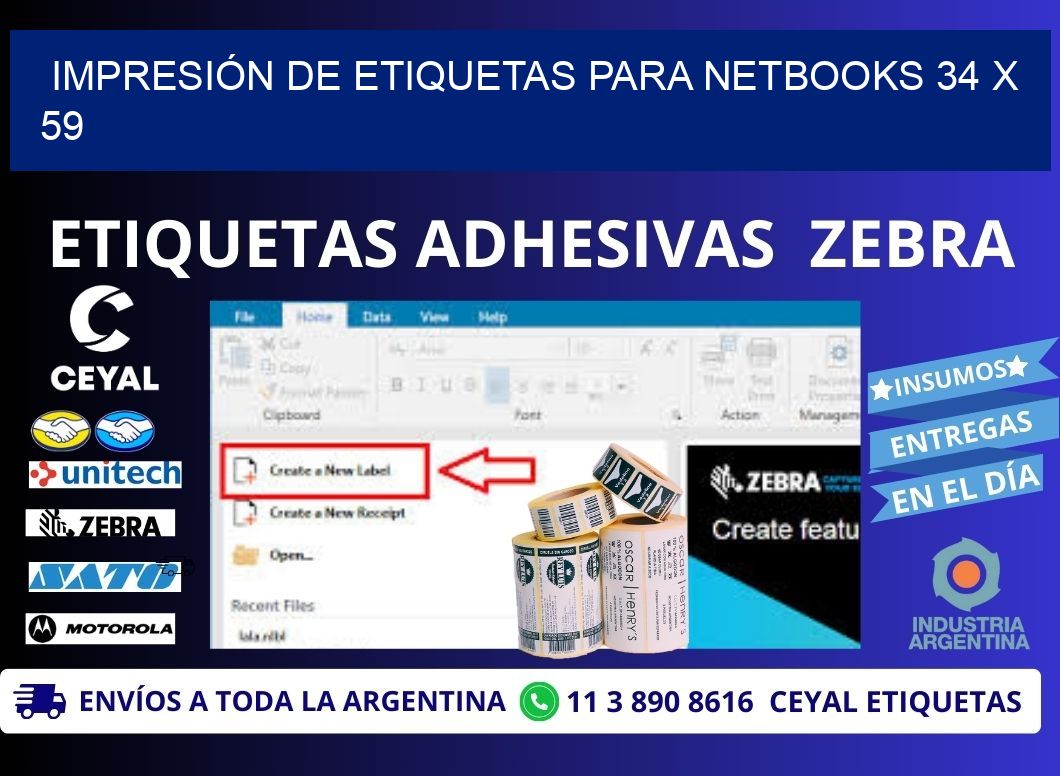 IMPRESIÓN DE ETIQUETAS PARA NETBOOKS 34 x 59