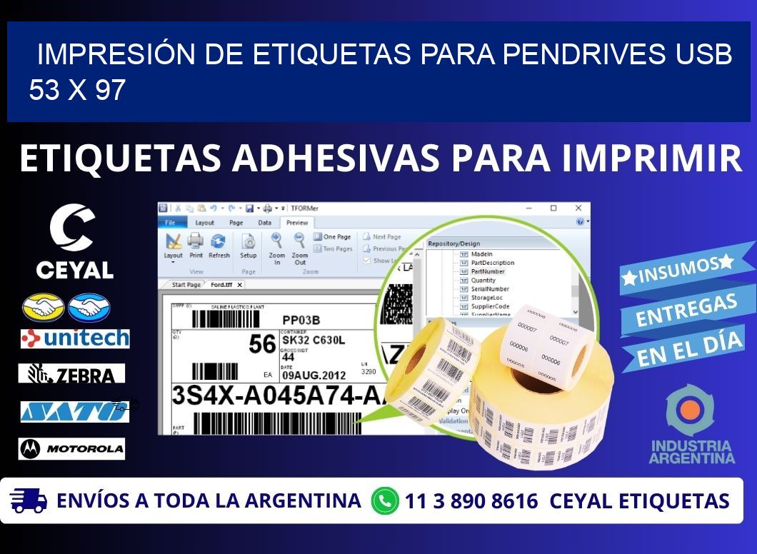 IMPRESIÓN DE ETIQUETAS PARA PENDRIVES USB 53 x 97