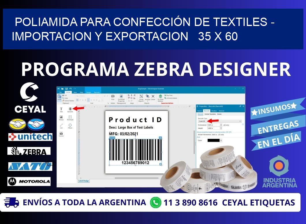 POLIAMIDA PARA CONFECCIÓN DE TEXTILES - IMPORTACION Y EXPORTACION   35 x 60