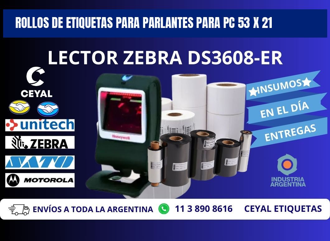 ROLLOS DE ETIQUETAS PARA PARLANTES PARA PC 53 x 21